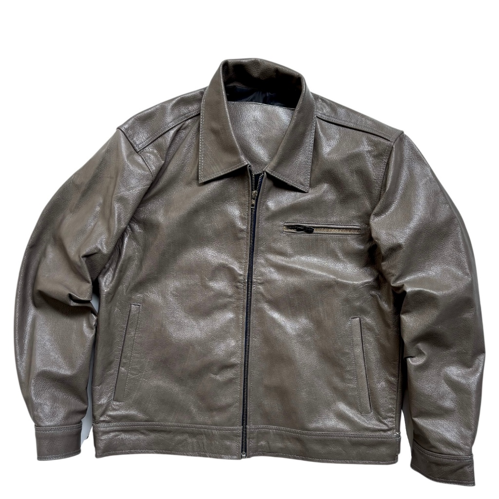 Classic Grey Leather Jacket - size M
