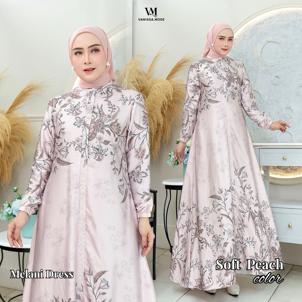 Melani Dress || Gamis armany silk Terbaru / Gamis Silk Semi Sutra / Gamis Motif Bunga Mewah Ready Ju