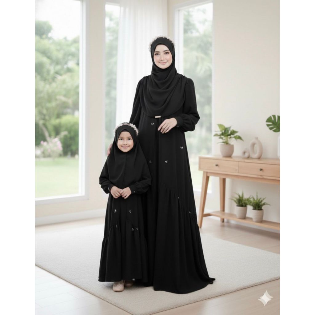 Aylin Dress Gamis Couple Ibu Anak Perempuan bahan ceruty Set Mom And Kids Baju Couple Lebaran