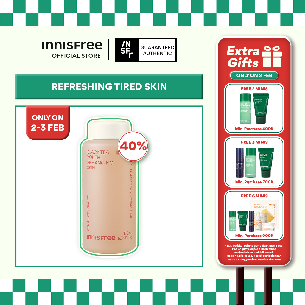Innisfree Black Tea Youth Enhancing Skin 170ml / Toner Anti-Aging untuk Segarkan Kulit Lelah