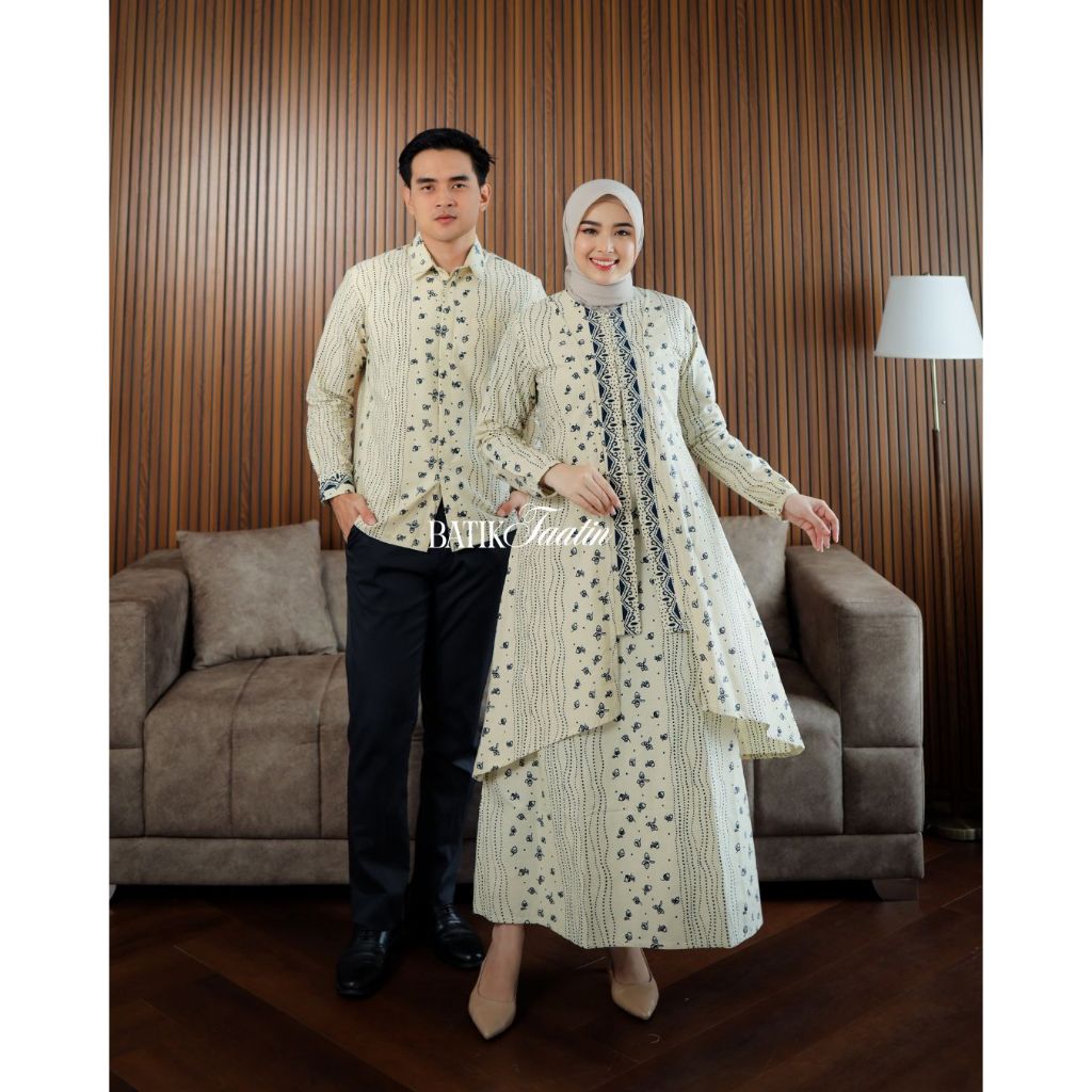 Batik Faatin | PRANAYA | Raya Colection | Sarimbit Lebaran One Set Outer | Gamis Batik Ivory Katun |