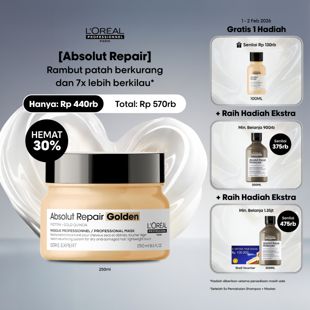 Serie Expert Absolut Repair Golden Hair Mask 250 ml Untuk Rambut Rusak by L'Oreal Professionnel