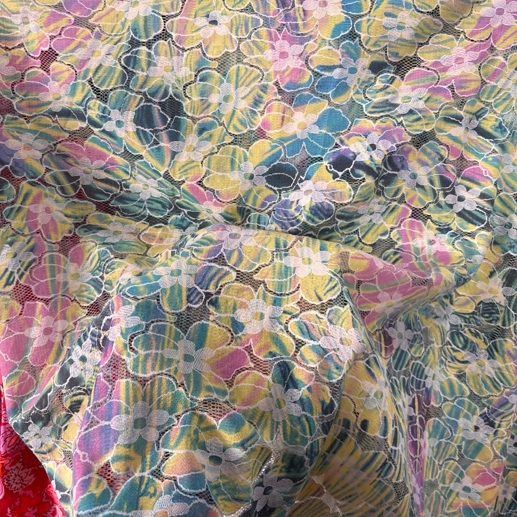 Kain Tile Brukat Motif Bunga Pastel Floral Lace - Bahan Tile Premium Lembut & Transparan - Meteran U