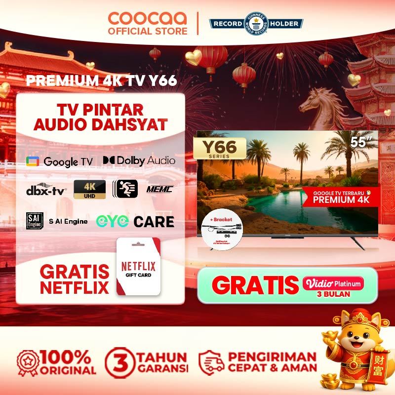 [BRACKET+] TERBARU COOCAA TV 55 inch Y66 - 4K Google TV - S AI Engine - MEMC - HDR10/HLG - Find My R