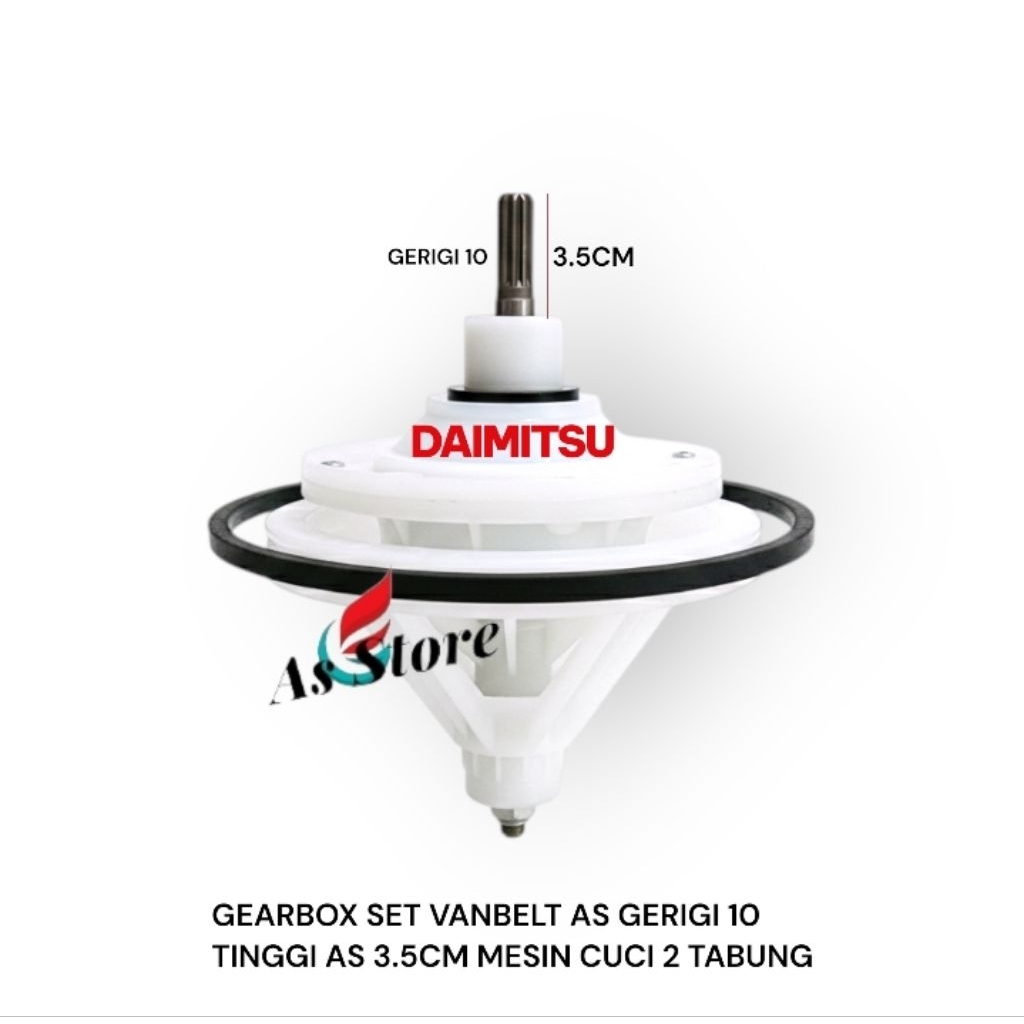 Gearbox Daimitsu Set VANBELT AS GERIGI 10 Tinggi As 3.5CM/Gearbox Daimitsu Mesin cuci 2 Tabung