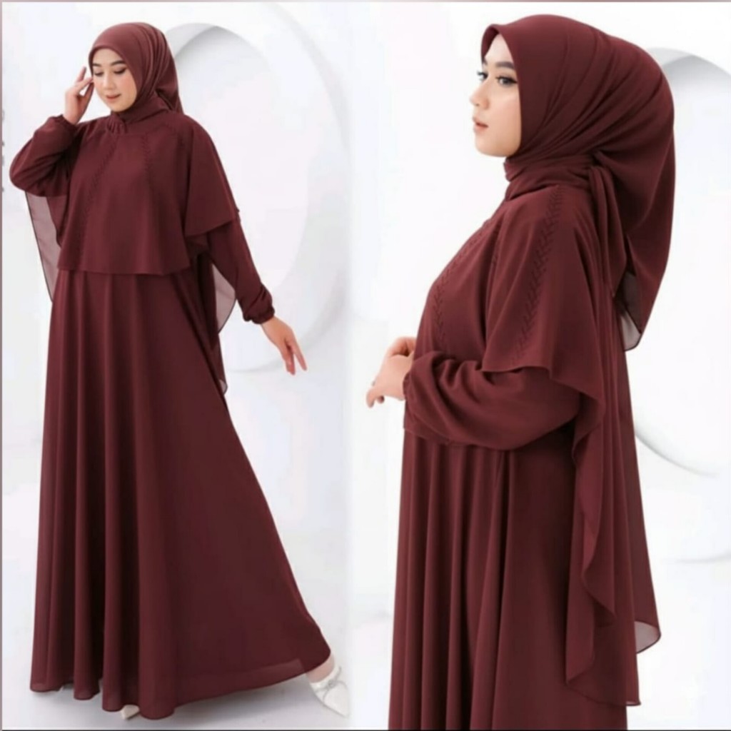 Gamis Wanita Muslimah Nabila Dress Syari Premium Ceruty Baby Doll Plus Payet Swarovsky