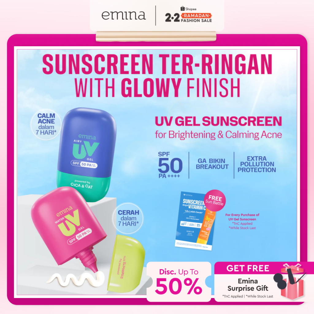 NEW Emina UV Gel Sunscreen SPF 50 PA++++ Series - Sunscreen Wajah, Sunscreen Gel, Melindungi dari Si