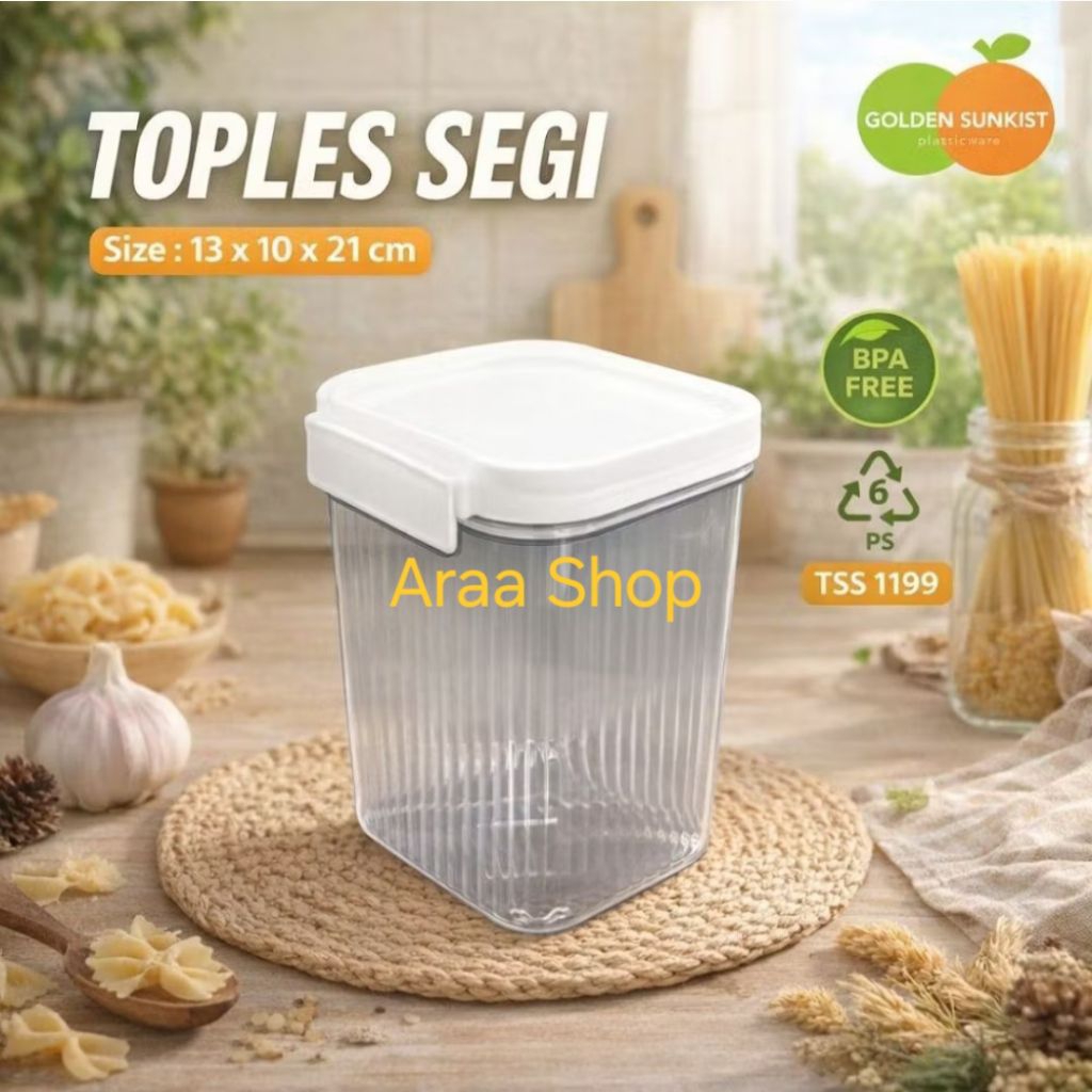 GOLDEN SUNKIST Toples Segi Kristal Bening 2 Liter Transparan Food Grade Bpa Free Toples Serbaguna Ti