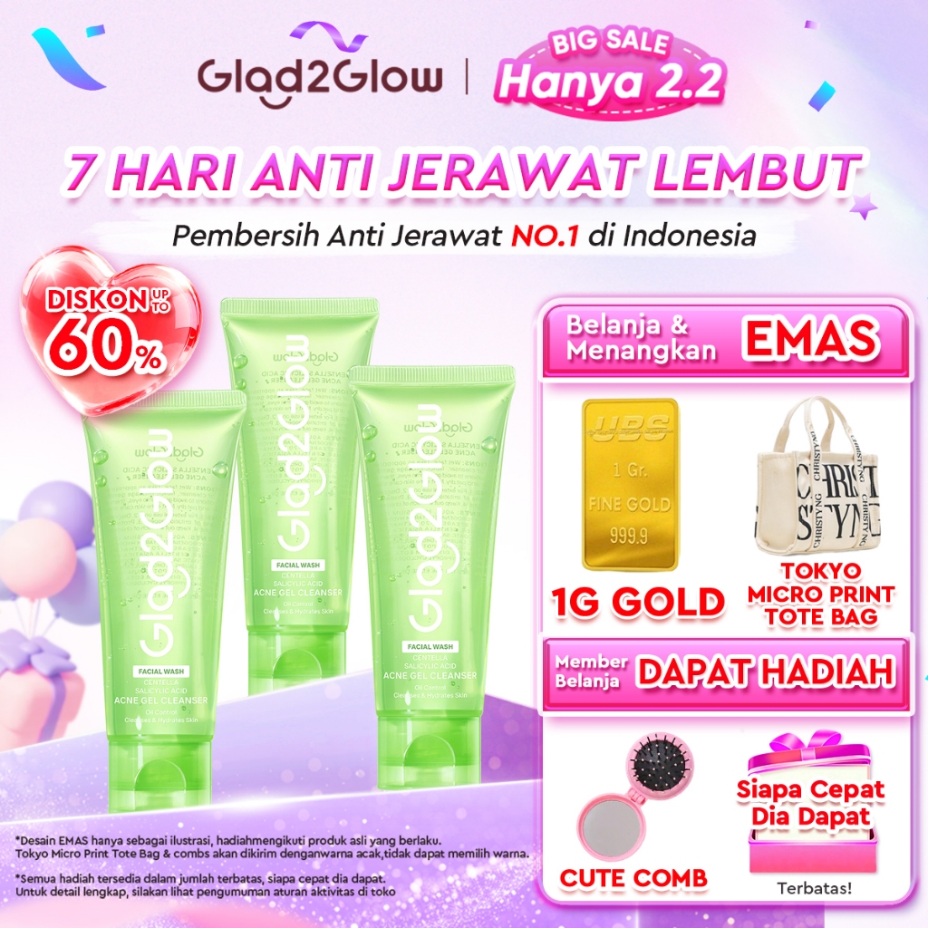 Glad2Glow Centella Salicylic Acid Acne Gel Cleanser facial wash pembersih wajah sabun cuci muka face
