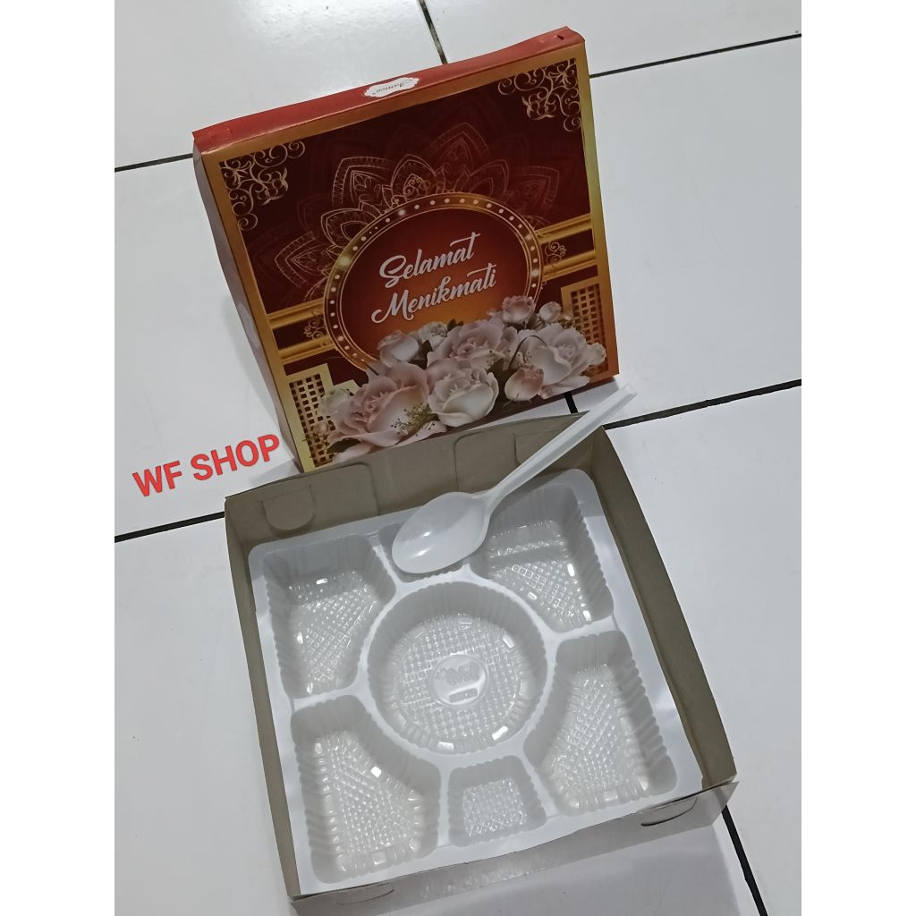 Isi 50set Dus motif + mika  Sekat 7+sdk box kardus kotak kertas tempat bekal makan nasi