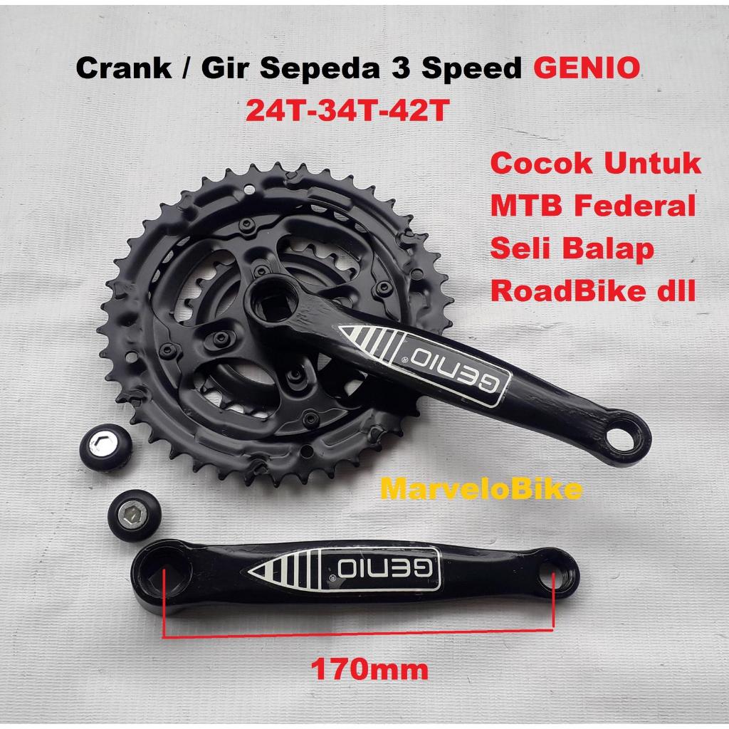Crank Gir Depan Sepeda 3 Speed 24-34-42T GENIO