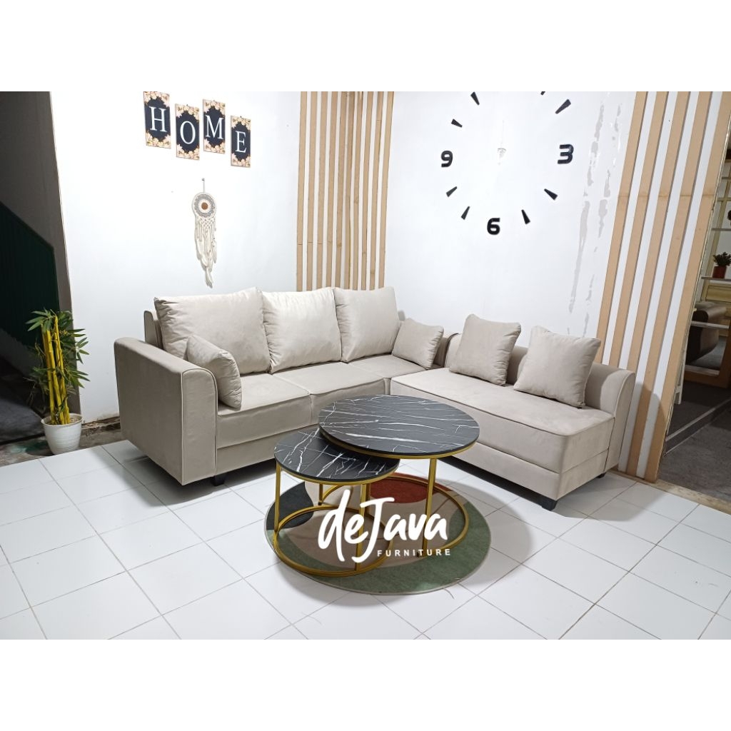 Sofa L Casandra meja bulat tingkat