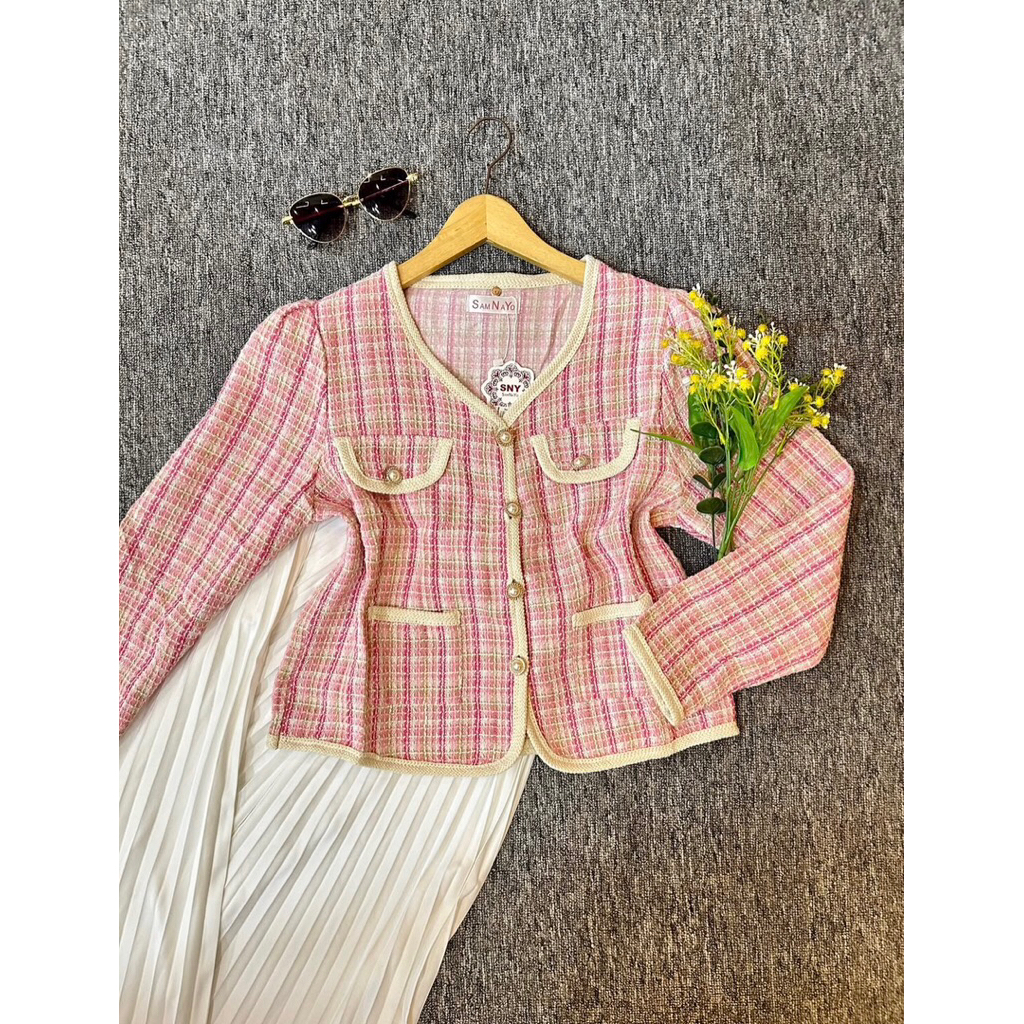 blazer tweed pink samnayo