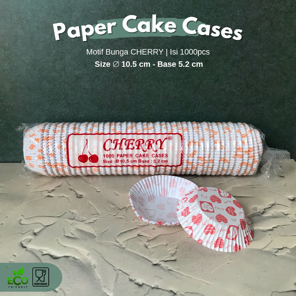 [ISI 1000 PCS] Paper Cake Cases Cup Cherry / Alas Roti Kue Bolu Size 10.5cm Base 5.2cm