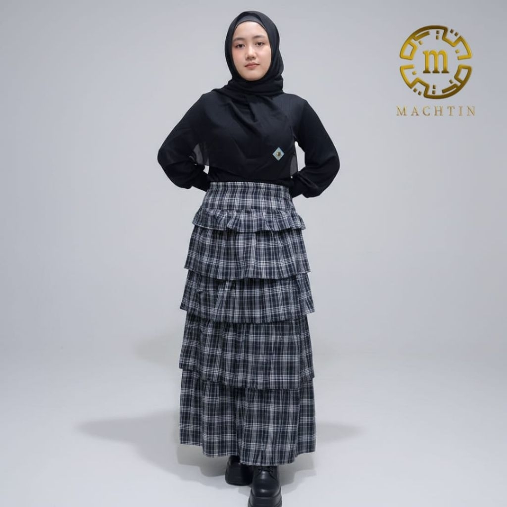 Poppy Layered Skirt by Machtin Hijab - rok motif kotak/ lennox tartan skirt/ layered skirt