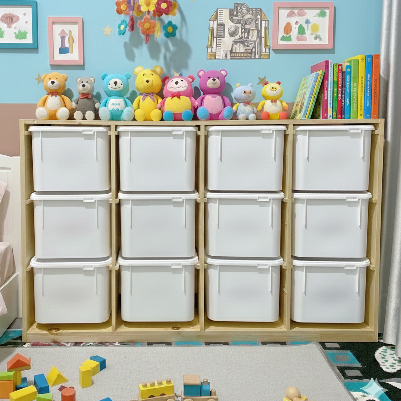 Rak Mainan Anak Minimalis 12 Box Polos - Rak Buku Trofast Minimalis Kayu Jati Anak Serbaguna /Rak Se