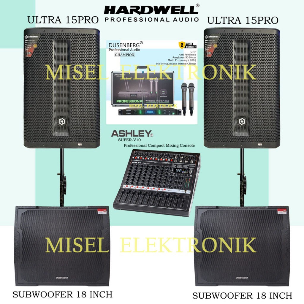 Paket Sound System Indoor Speaker Aktif 15 Inch 1200W Hardwell ULTRA 15PRO Subwoofer Aktif 18 Inch