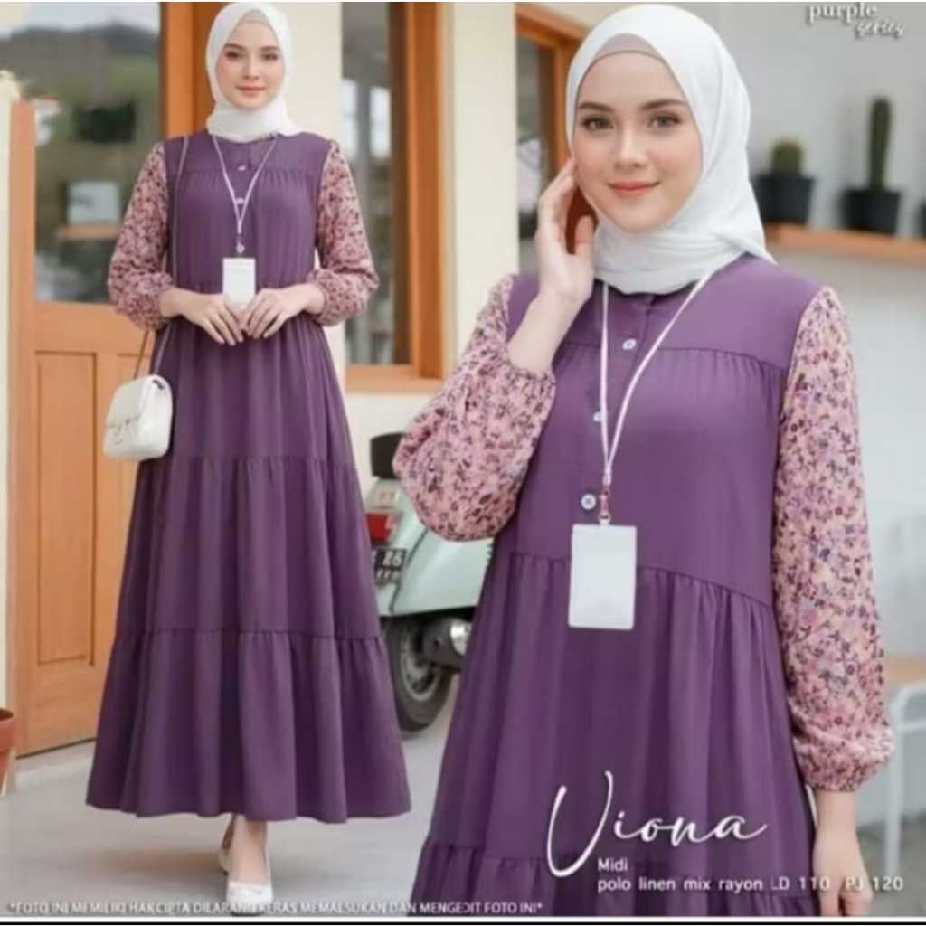 Gamis Viona Polos Crinkle Airflow Lengan Bunga Rayon Terbaru