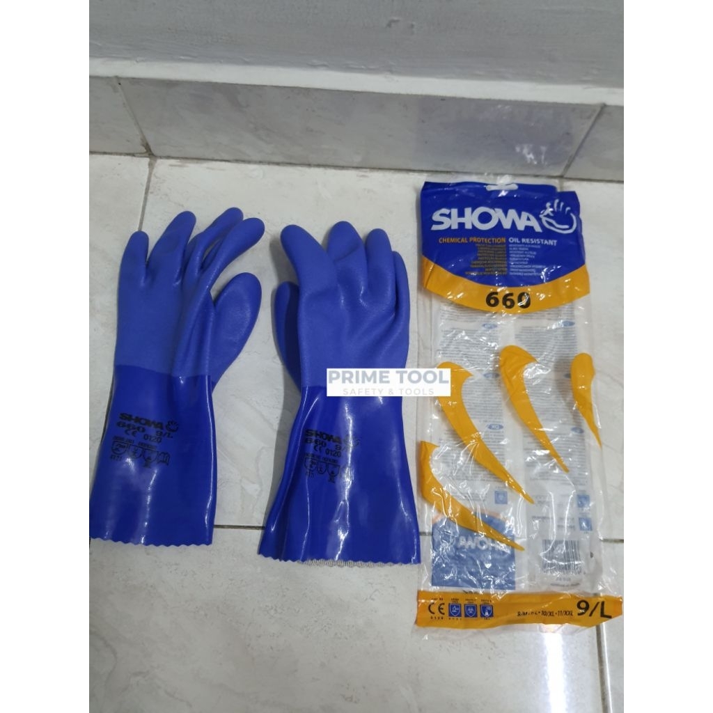 SHOWA 660 Sarung Tangan Karet Biru Glove Heavy Duty Chemical Resistant