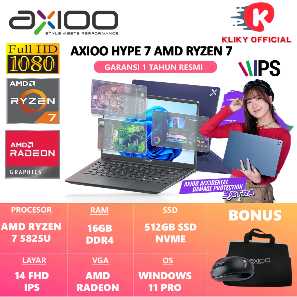 Laptop AXIOO HYPE 7 Spek Gaming AMD RYZEN 7 5825U RAM 16GB SSD 512GB Layar IPS