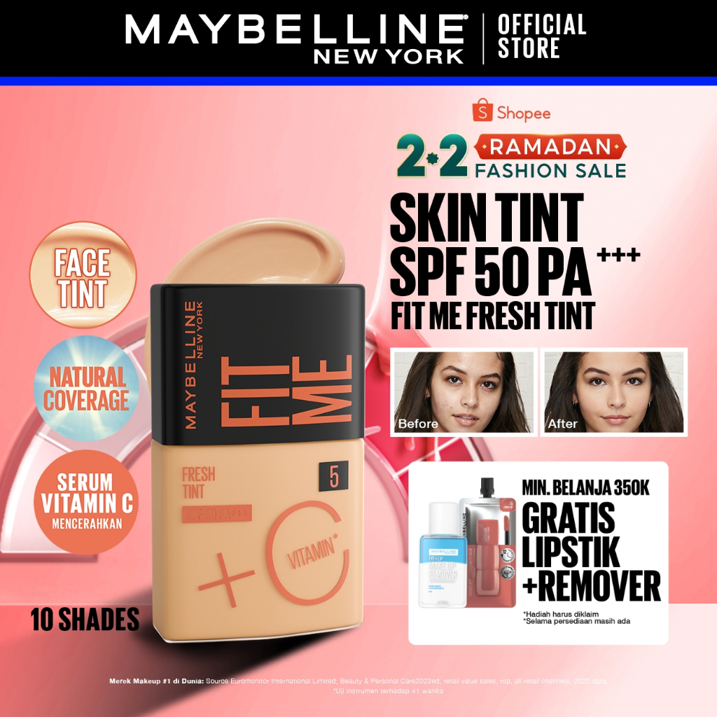 MAYBELLINE OFFICIAL Fit Me Fresh Tint 3 IN 1 30ml Skin Tint Foundation Tinted Sunscreen SPF 50 PA+++