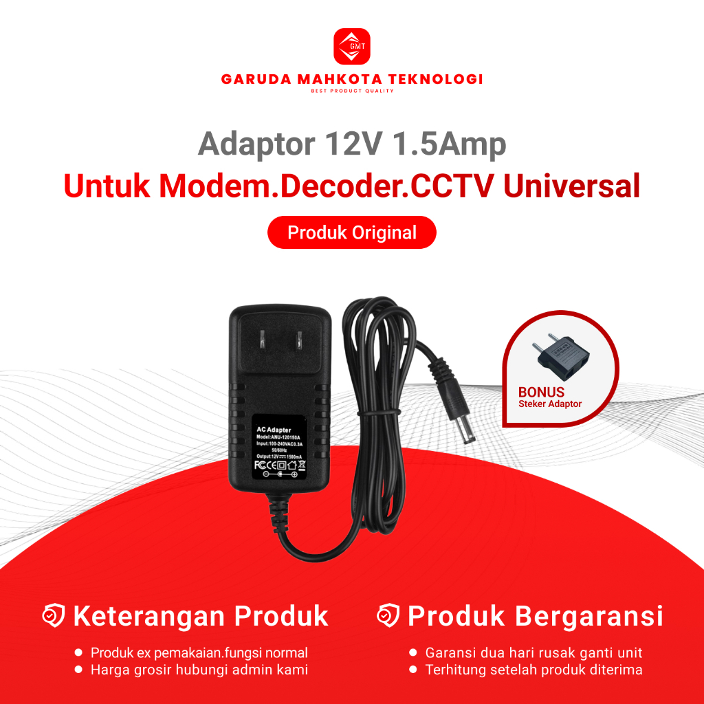 Adaptor 12V-1.5A Router Modem CCTV STB HTB Universal Bekas Original