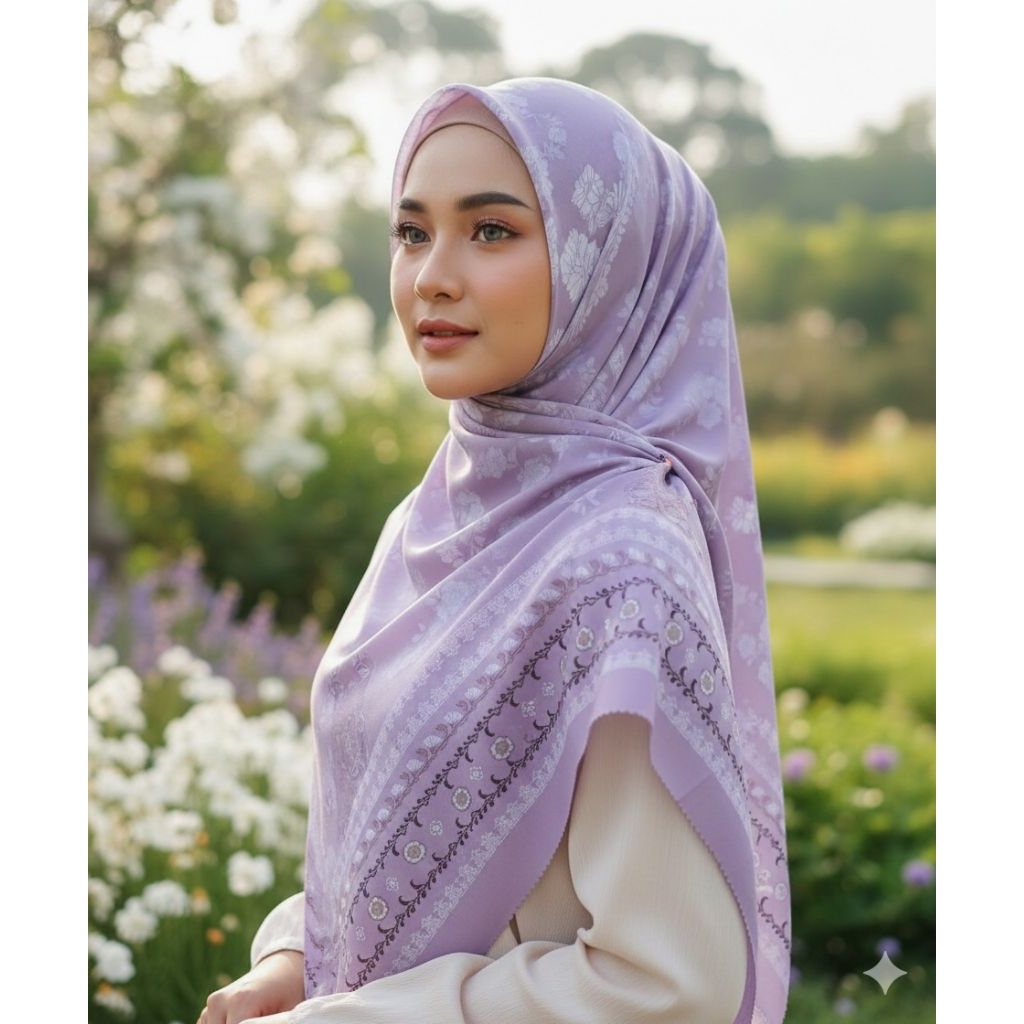 Segiempat Syari motif/Jilbab syar'i motif/Hijab motif syari