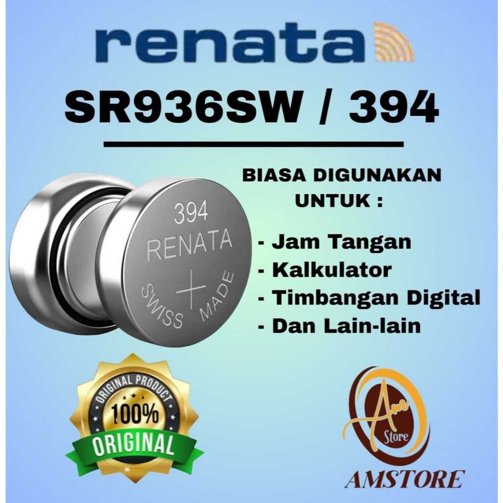 Baterai Renata 394 SR936SW Original Silver Oxide 1.55V 0% Mercury Dimensi : 9,5 mm x 3,6 mm