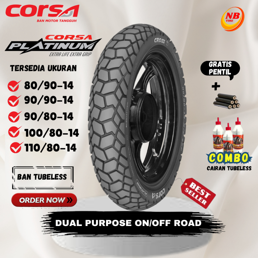 [READY COD] BAN CORSA CROSS S TUBELESS RING 14 / CROSS S RING 14 ( 80/90-14 / 90/90-14 / 100/80-14 /