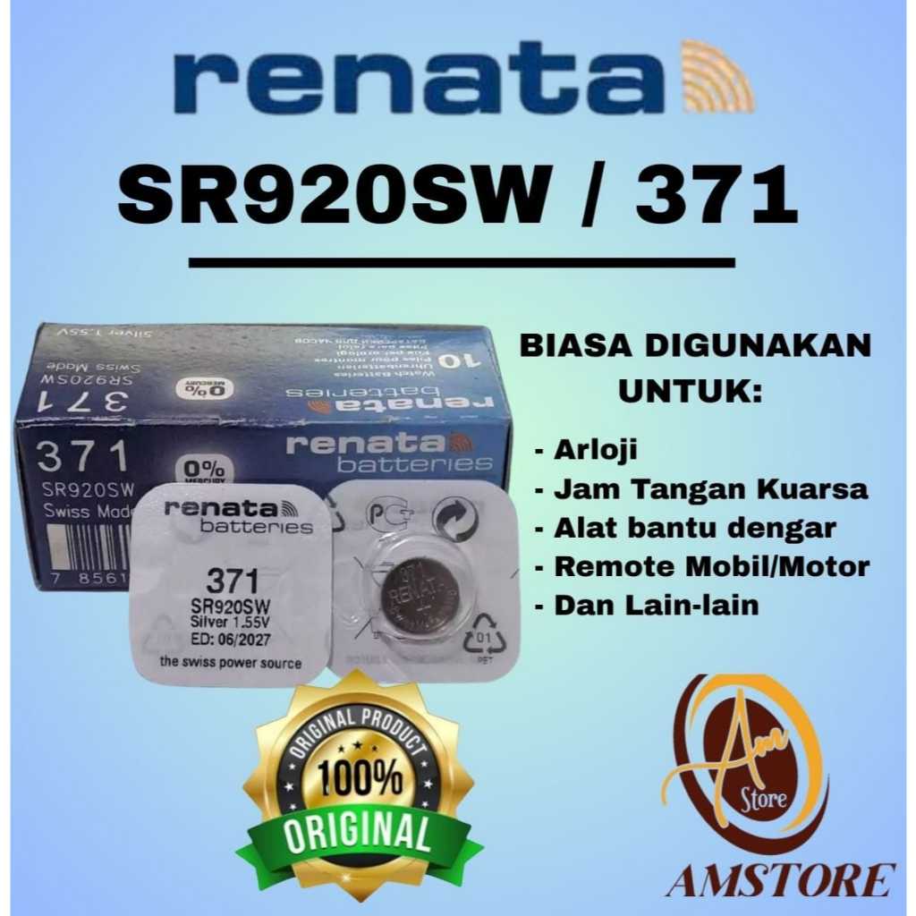 Baterai Renata SR920SW  Original Swiss Battery 371 LR920 Silver Oxide Battery 1.55 Volt 0% Mercury