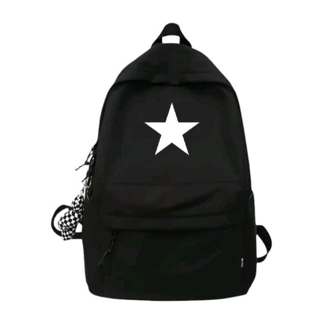 Tas Ransel Pria Wanita Backpack Polos Hitam Bintang Tas Ransel Sekolah Unisex Kanvas Kekinian Multif