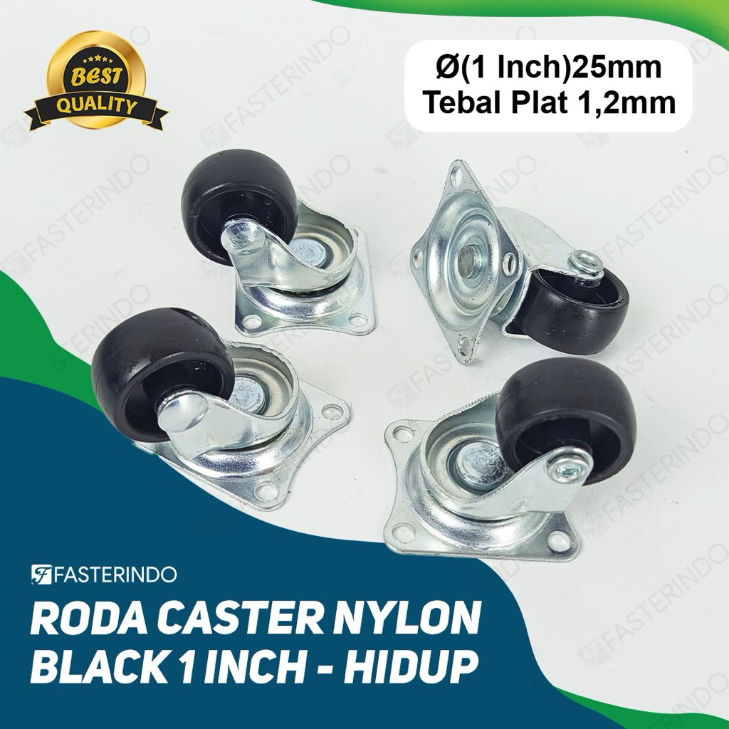 Roda Black Caster Nylon 1 Inch Hidup / Black Caster 1 Inch Hidup / Roda Hitam 1 Inch Hidup