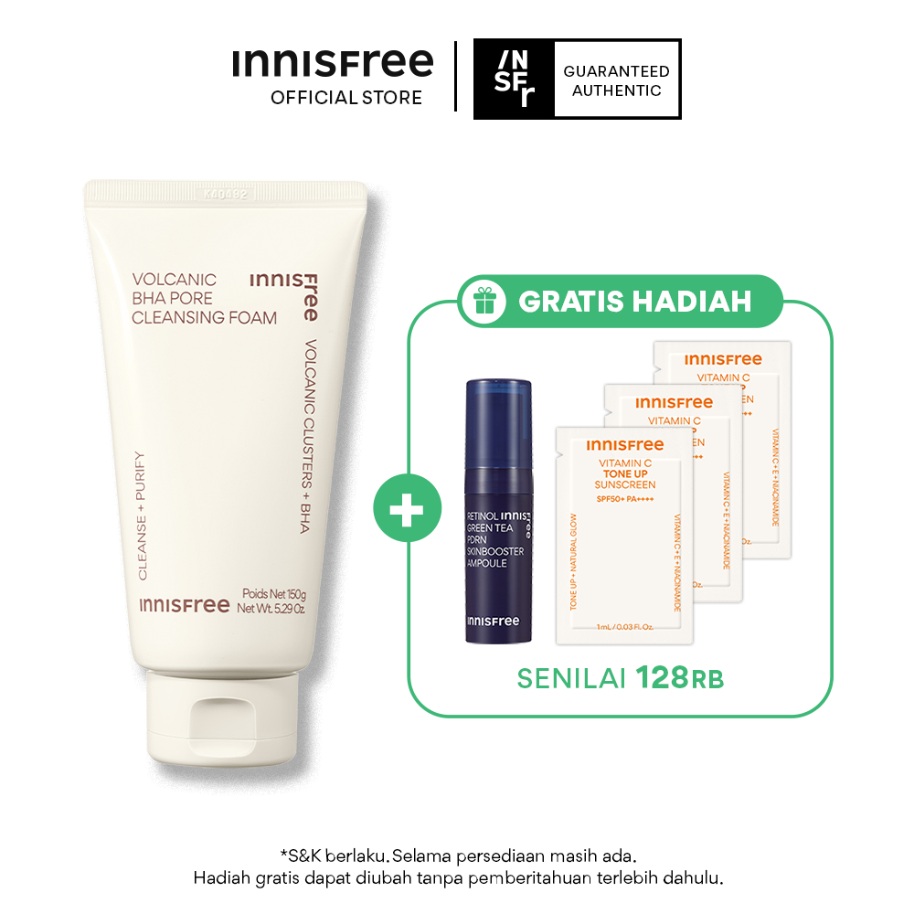 Buy 1 Get 4 Innisfree Volcanic BHA Pore Cleansing Foam 150gr Set Bundle - Sabun Cuci Wajah untuk Kul
