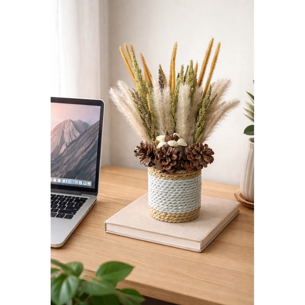 paket mini bunga kering vas 10 cm aesthetic