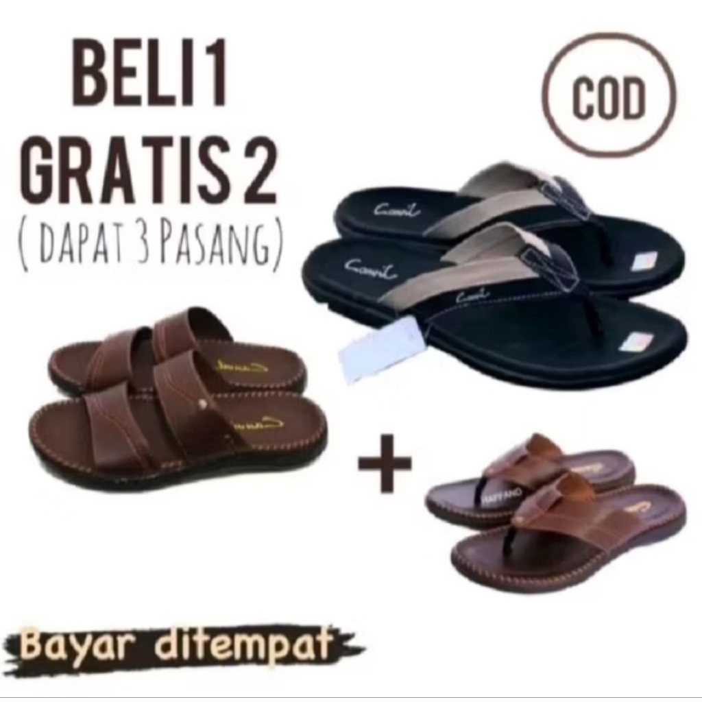 Promo Ramadhan Big Salle Sandal Kulit Carvil Premium Elegan/Sandal kulit pria /sandal slop /sandal j