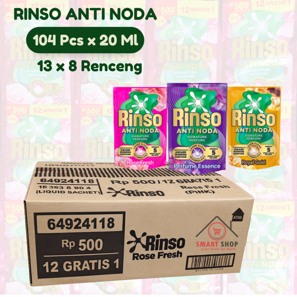 RINSO CAIR 1 DUS / Rinso Renceng 1 Dus 20 ml isi 104 sachet Anti Noda