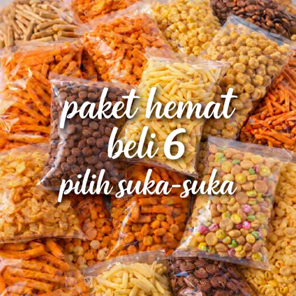 Paket borong murah pilih 6 varian suka-suka Aneka Snack Pedas Asin Manis Gurih - Jajan Camilan Store