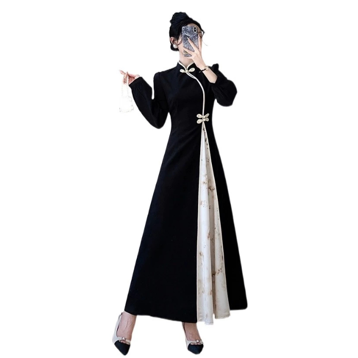 Dress panjang qipao kerah shangai wanita kebaya korean style hijab friendly - chinese style set cheo