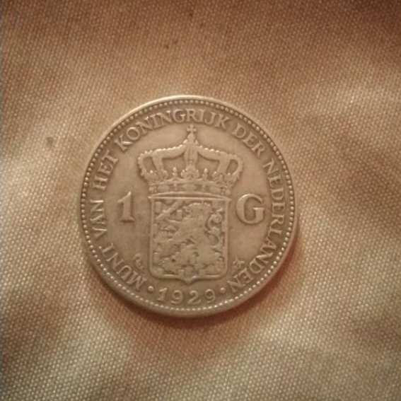 Koin kuno/perak Belanda Wilhelmina mantel 1 Gulden tahun 1929.