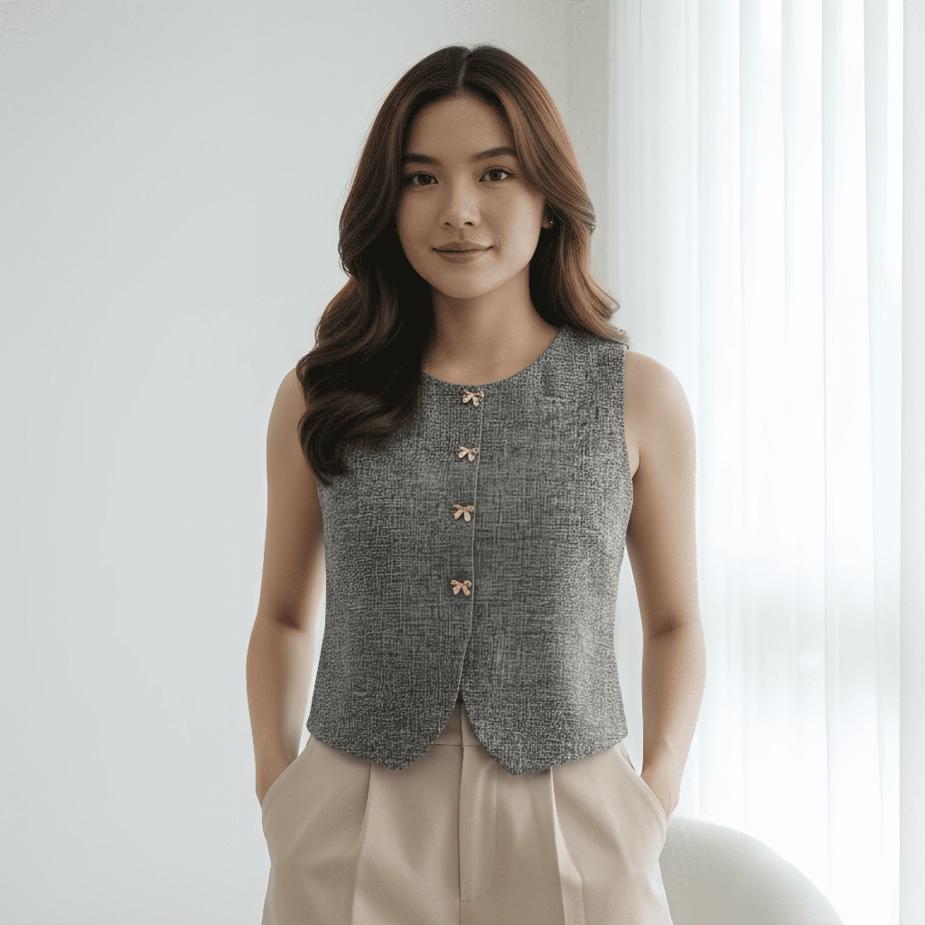[ELORIA] Blaire Tweed Vest | Atasan Wanita | Vest Tweed