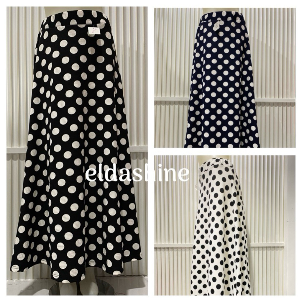 Rok payung panjang wanita motif polkadot full karet pinggang hijab/non hijab