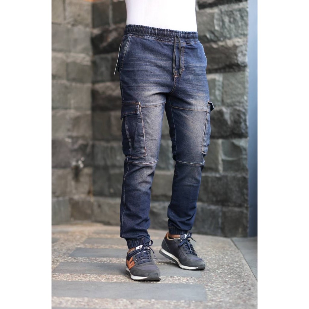 HANDMADE Celana Jeans Pria Jogger Cargo Motif Sobek Cakar Denim Street Style