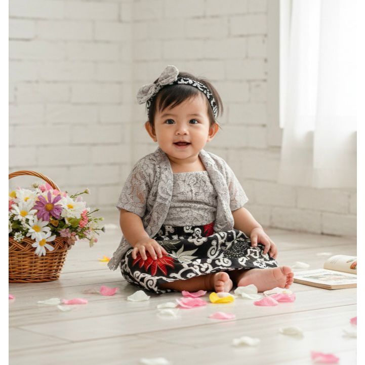 Kebaya Anak Bayi Newborn 0-12 Bulan Setelan Anak Perempuan Tedak Siten Kutubaru Brokat 1 Set Kebaya 