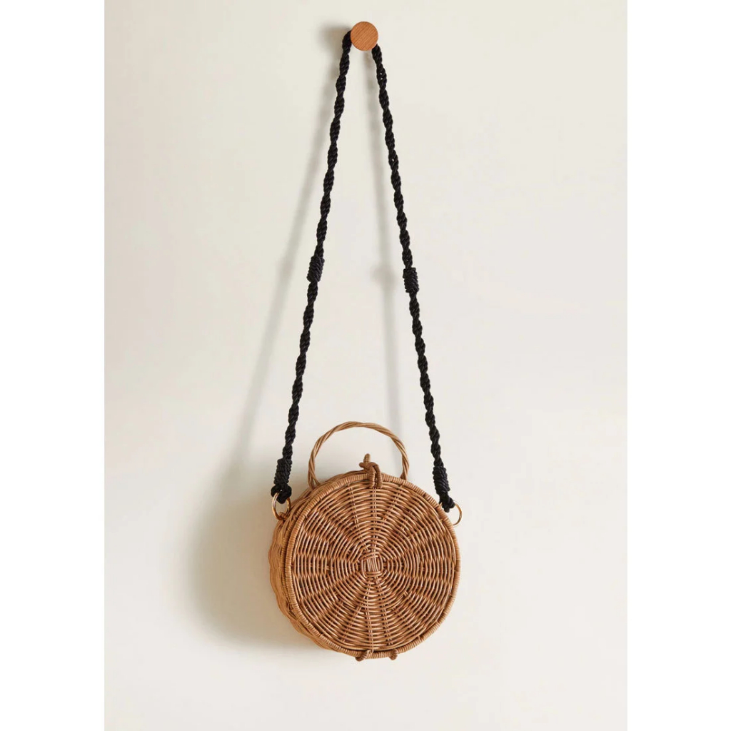 MANGO round woven rattan crossbody bag