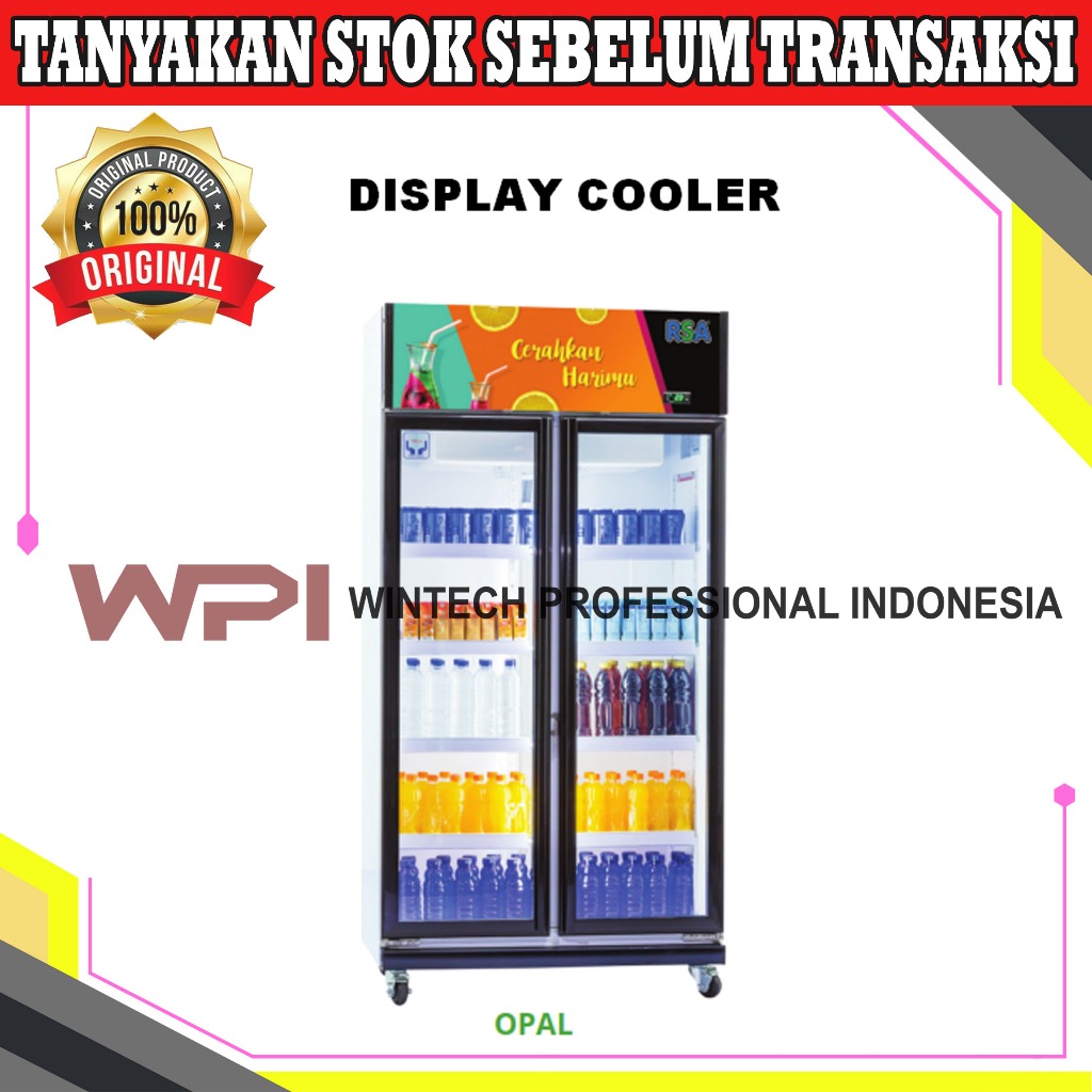 RSA OPAL Showcase 2 Doors Display Cooler Lemari Kaca Pendingin Minuman Kapasitas 8 Rak - Kulkas Kaca