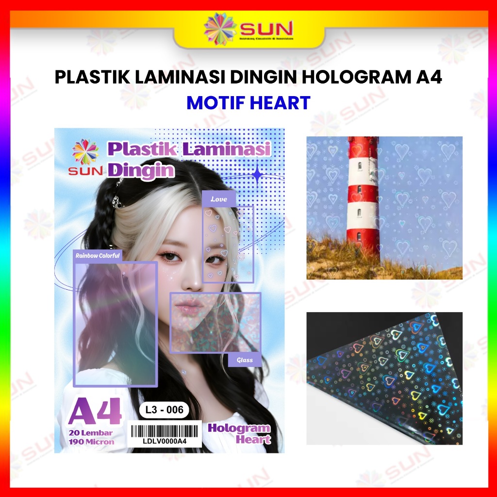 Plastik Laminasi Dingin A4 Hologram -  Love / Heart / Hati, Snow / Salju, Butterfly , Rainbow Colorf