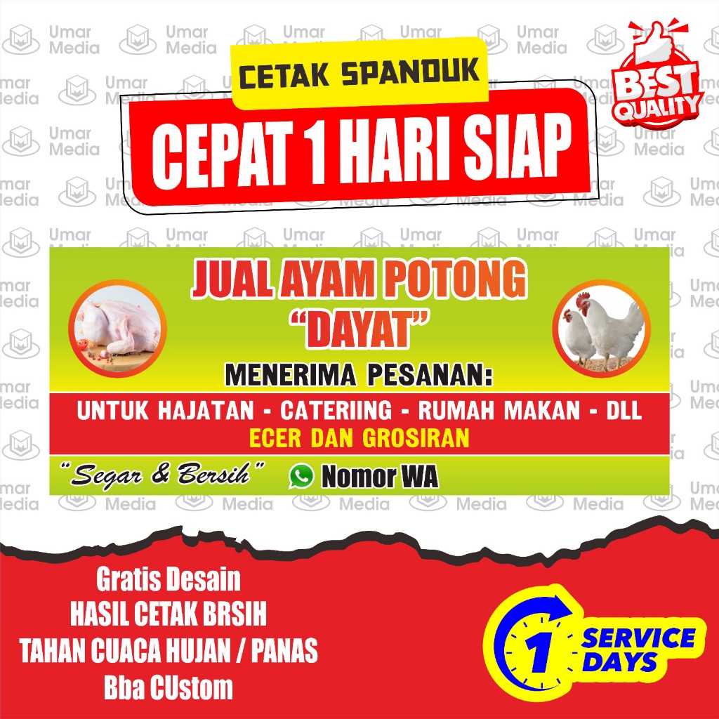 Cetak Spanduk Usaha Baliho Toko Usaha Ayam Potong Banner Jualan Custom Nama