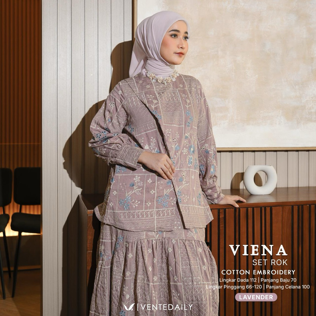 VIENA Set Rok Blouse Muslimah Original VENTE DAILY Premium Cotton Embroidery Busui Friendly Jumbo LD