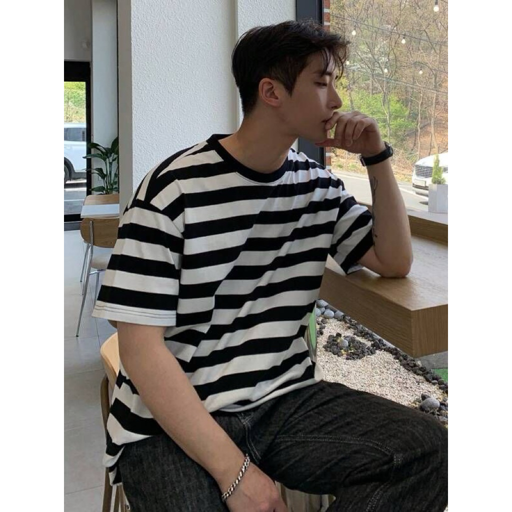 KAOS STRIPE LENGAN PENDEK PRIA KAOS GARIS GARIS KAOS STRIPE TEBAL PREMIUM KAOS SALUR PRIA BAHAN KATU