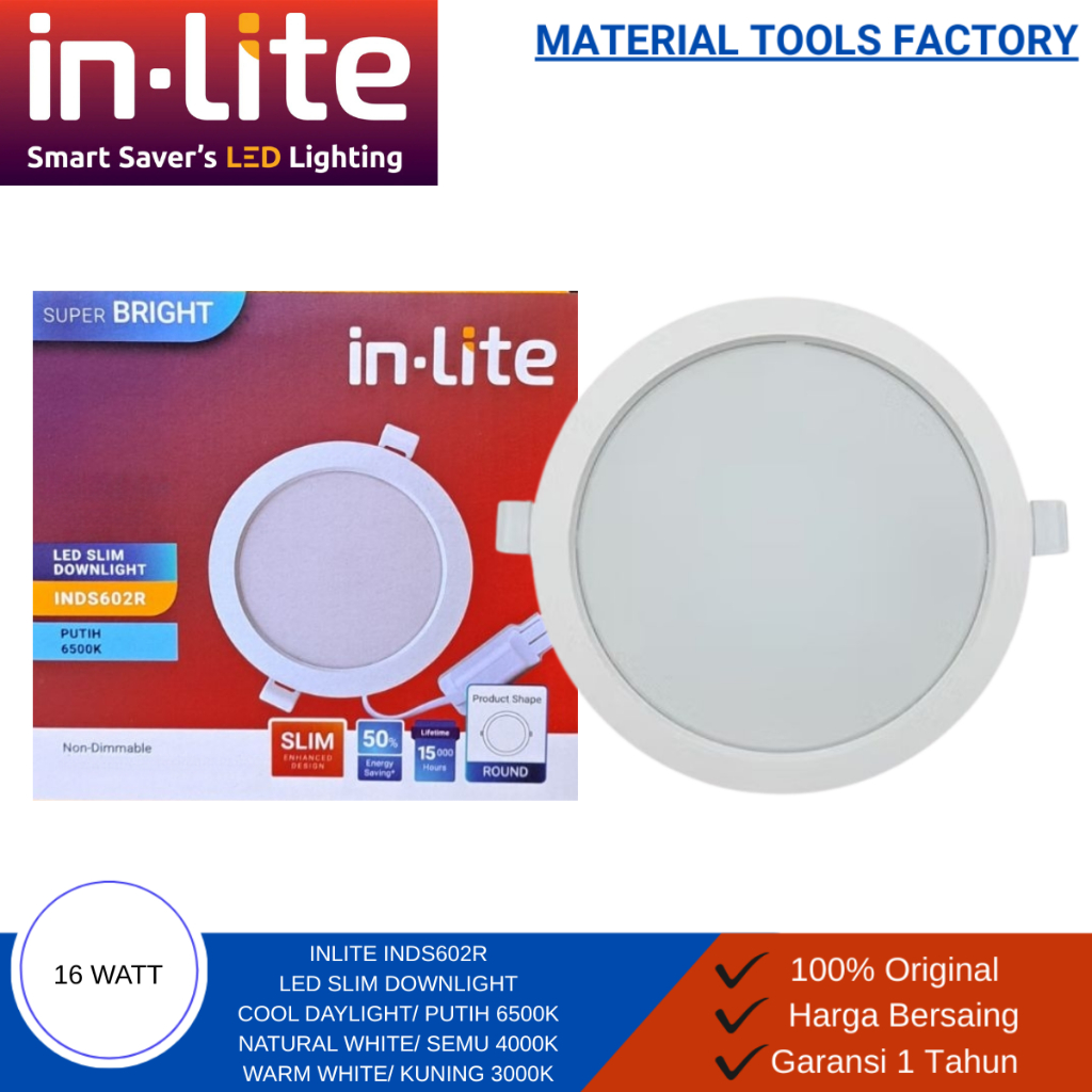 Lampu LED - Lampu Downlight Plafon - Downlight  InLite Lampu LED Panel Plafon Slim Downlight 16W 16 